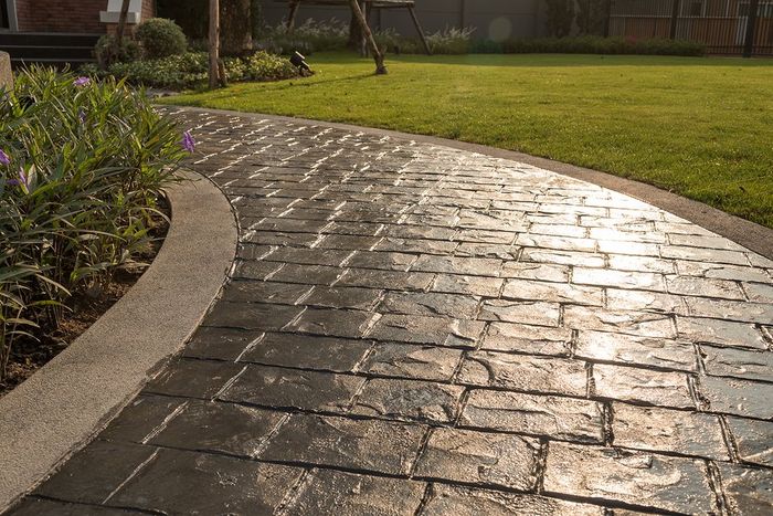 a stamped concrete pathway